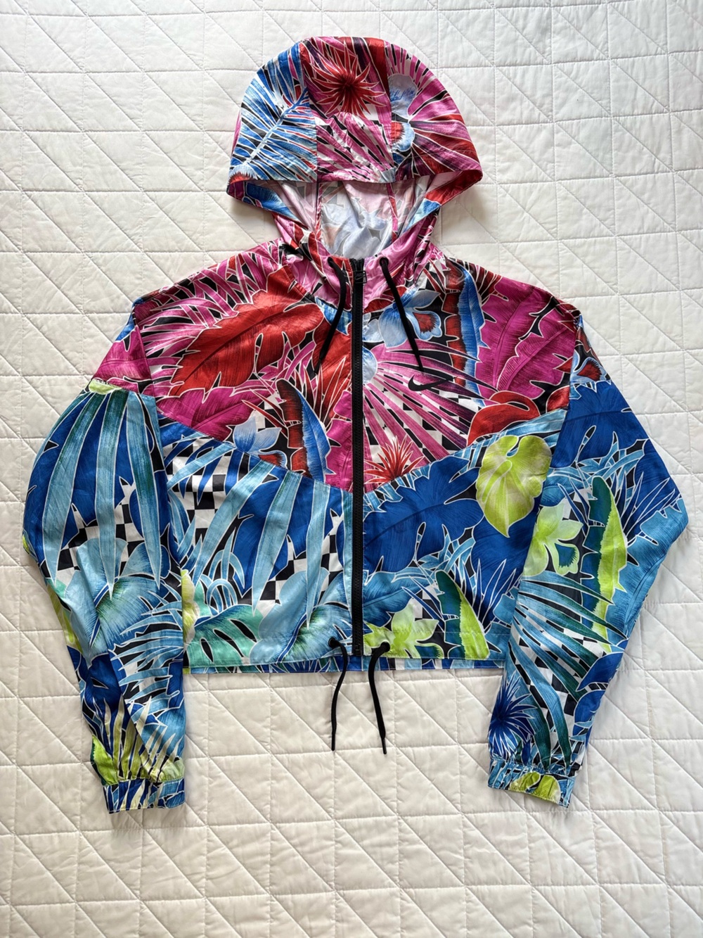 Nike Cropped Cinch Windbreaker Jacket Tropical Rainbow Print - Women’s Medium